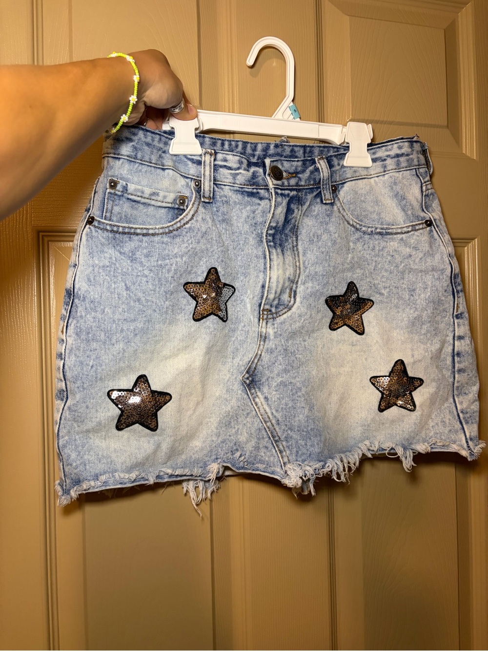 Denim Mini Skirt with Sequin Stars
